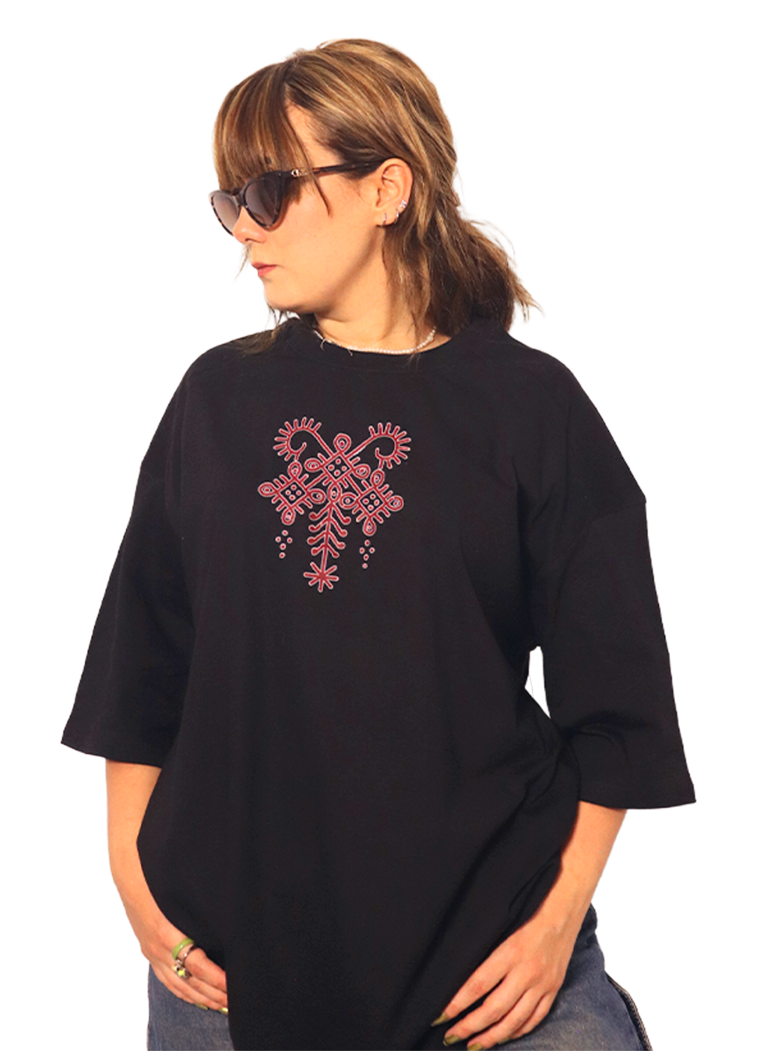 Loco siyah unisex oversize tişört pembe desenli rahat ve şık günlük giyim