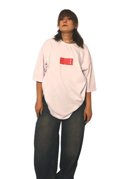 Mağazam beyaz oversized t-shirt kırmızı awakened baskılı rahat kesim kadın